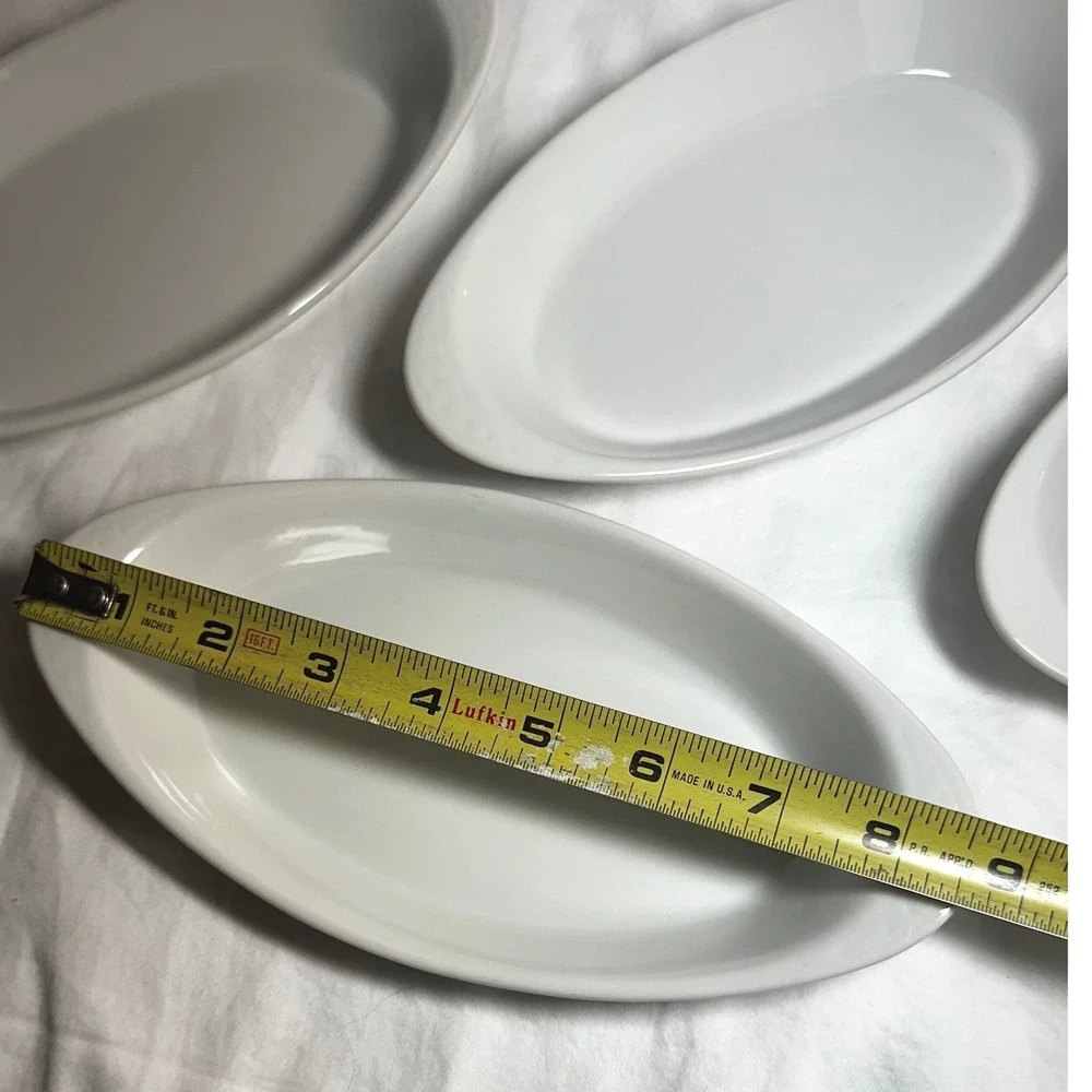 Vintage Oval Au Gratin Baking Dishes Set 4 White Exc Ceramic Stoneware Scalloped